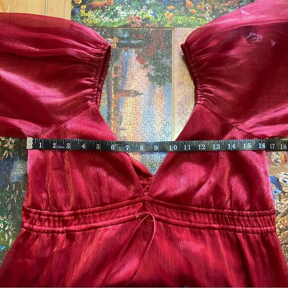 NWOT Lulus Romantic Appearance Wine Red Organza Tiered Midi Dress - Picture 3 of 9